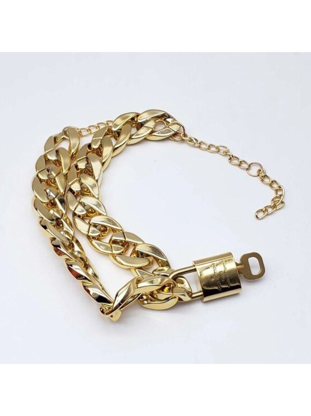 Authentic Louis Vuitton Lock& Key with Unbranded Cuban Style Gold Plated Chain - Picture 7 of 11